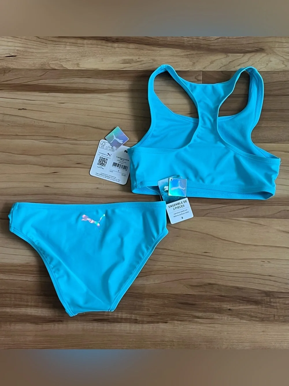 Puma Girls 2PC Racerback Swim Set Blue Size 6 NWT